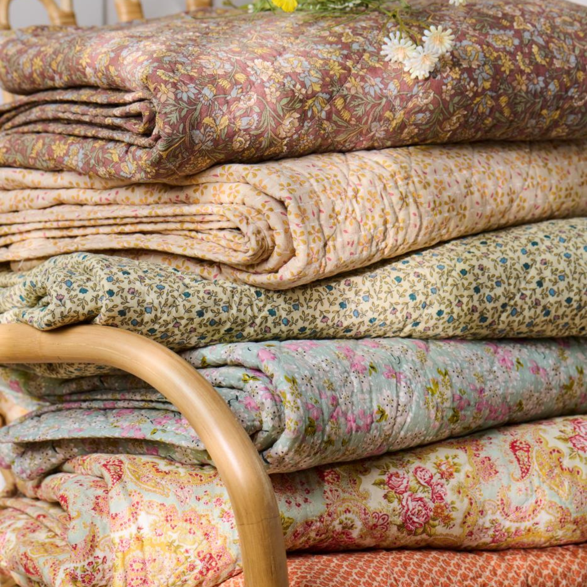 Ib Laursen Quilt Plaid - Beige/Gul/Grøn/Hindbær