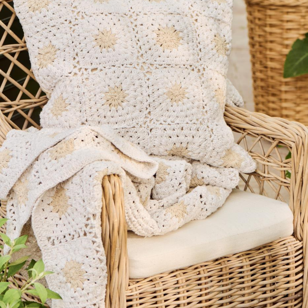 Ib Laursen Hæklet Plaid - Creme/Natur